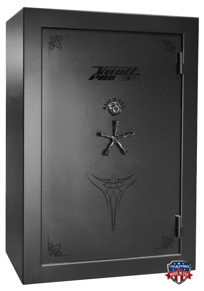 Large gun safe USA made with black finish and black chrome hardware
