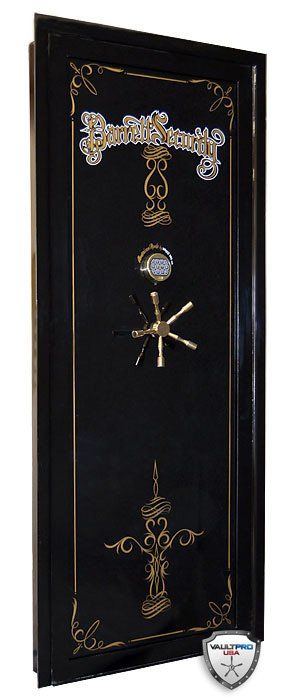 Black ornate memorial panel with gold scrollwork, cross, and star-shaped decorations