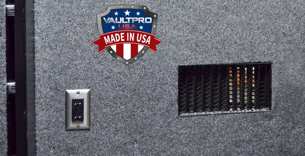 Electrical outlet and standard louvers for ventilation.