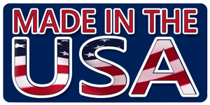 Made in the USA text with red, white, and blue American flag styling on a blue background