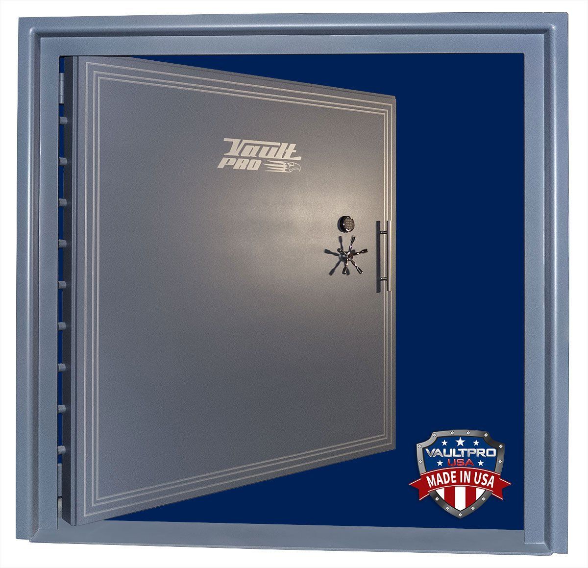 Blue music-box cover with silver booklet and small red-white logo in the corner