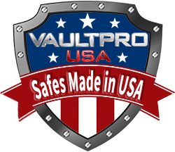 Vault Pro USA shield logo with red banner reading “Safes Made in USA”