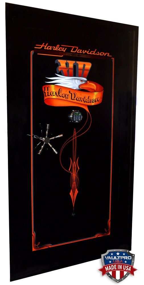 Black decorative Harley-Davidson wall hanging with red accents and a hanging keychain, on a white background