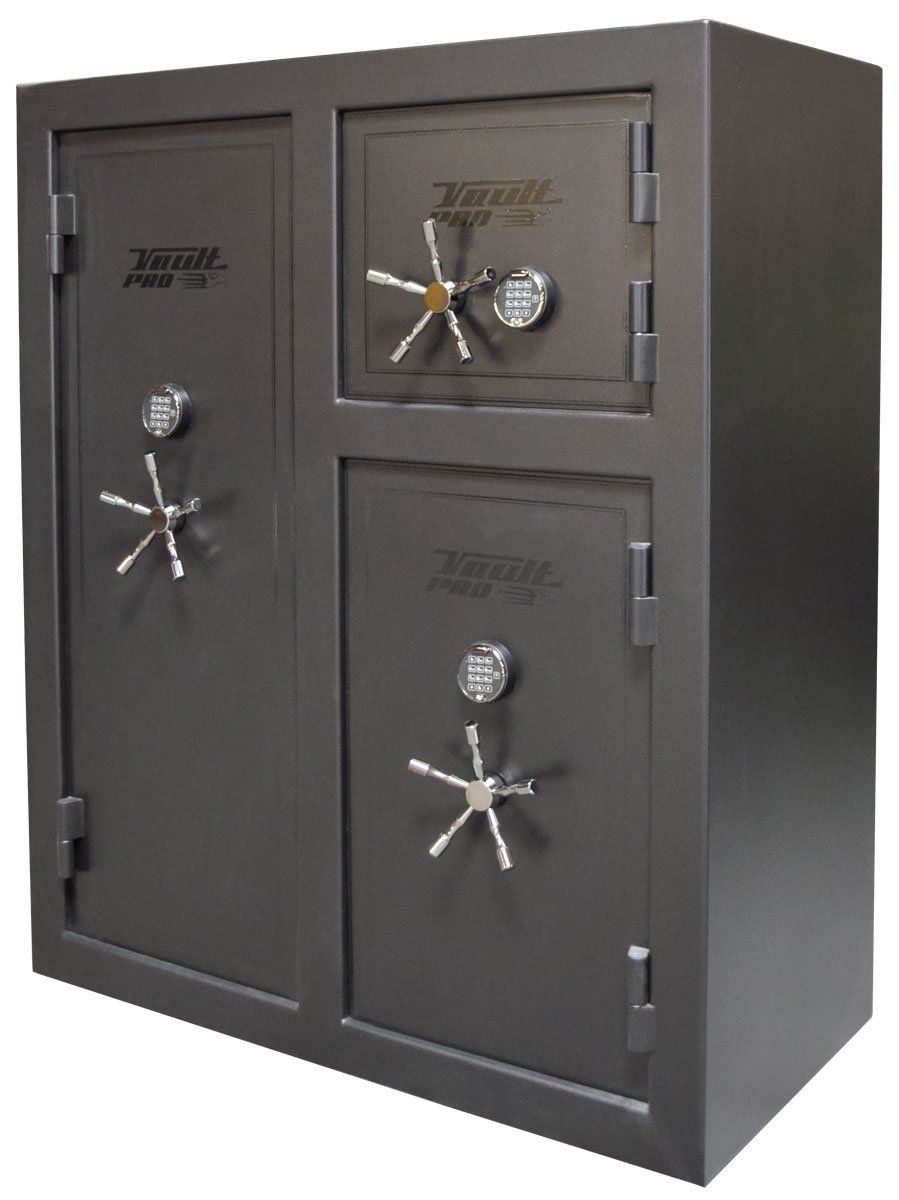 Triple door safe for guns and other valuables. Three independent safes in a single body.