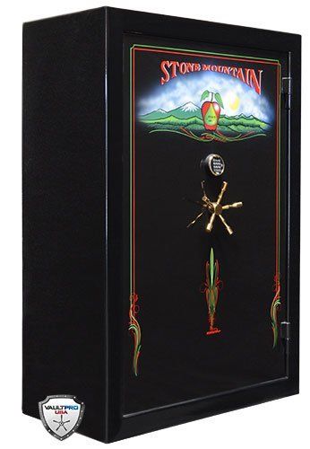 Black collectible safe with colorful S’More Mountain design and a glowing campfire scene on the front.
