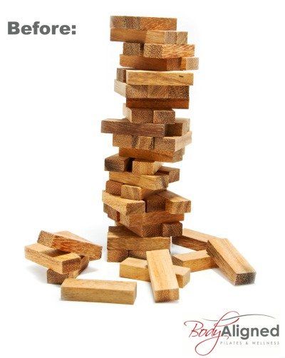 A stack of wooden blocks is shown before being aligned