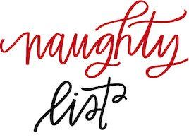 The word naughty is written in red and black on a white background.