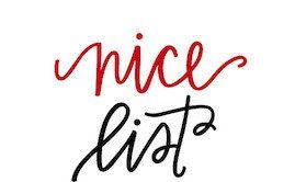 A red and black sign that says `` nice lista '' on a white background.