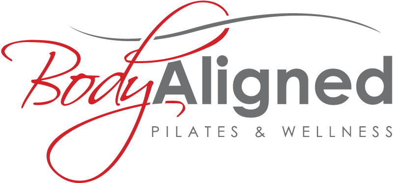 A logo for body aligned pilates and wellness.