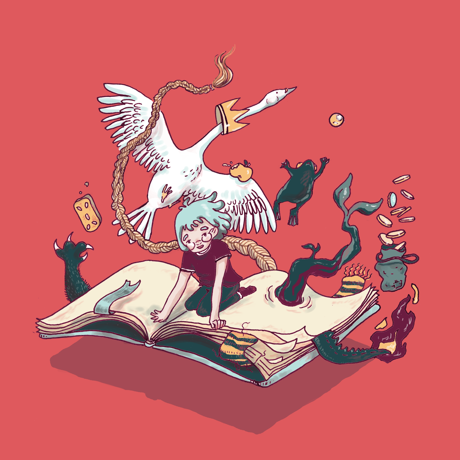 Mariella Fahr Illustration drawwithphi Mädchen mit Buch • girl with a book