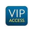 Blue square VIP Access logo with white and yellow text