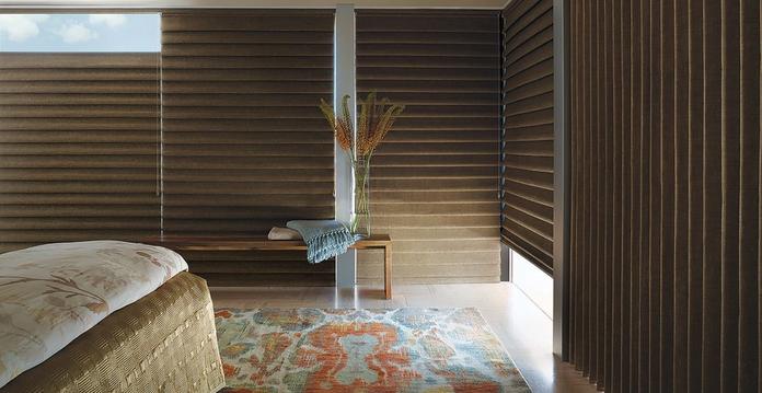 Modern Blackout Roman Shades in bedroom