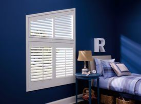 Rak Specialty Shutter in blue bedroom.