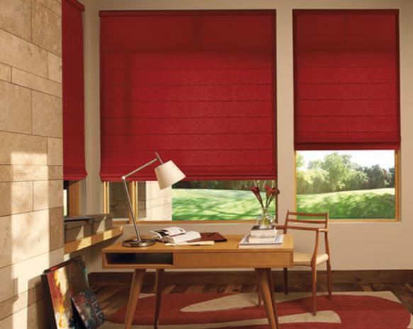 Red Fabric Roman Shades in office