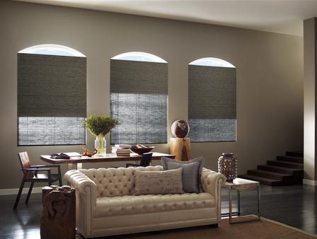 ​​Hunter Douglas Provenance Woven Shades in living room