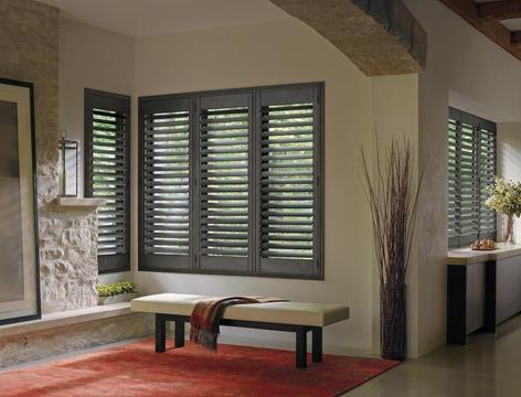 ​​Custom Painted Wood Shutters in living room