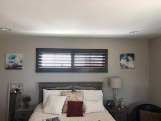 Wood Shutters for that odd shaped window in bedroom