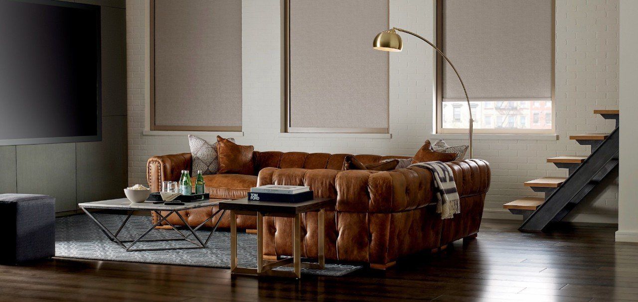 Roller Shades with tones of brown and brass Roller Shades with tones of brown and brass