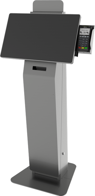 the Austin Payment Kiosk in silver with a computer in landscape orientation