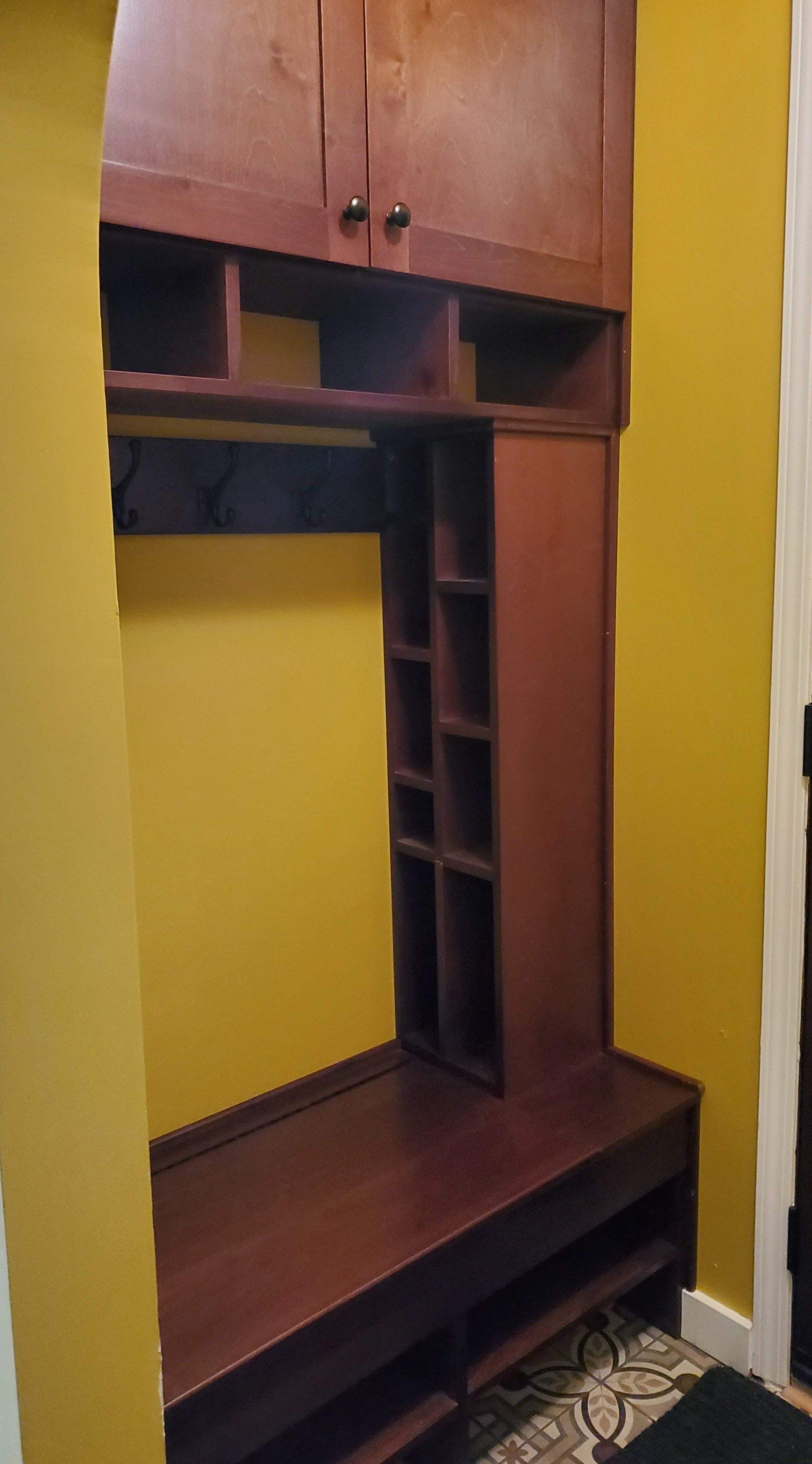 birch wood built in storage cabinets