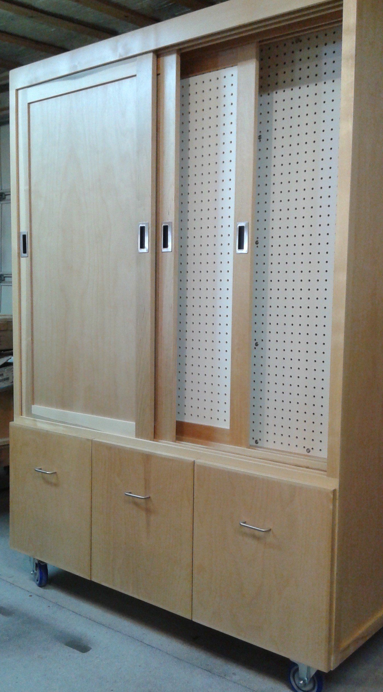custom birch wood tool cabinet