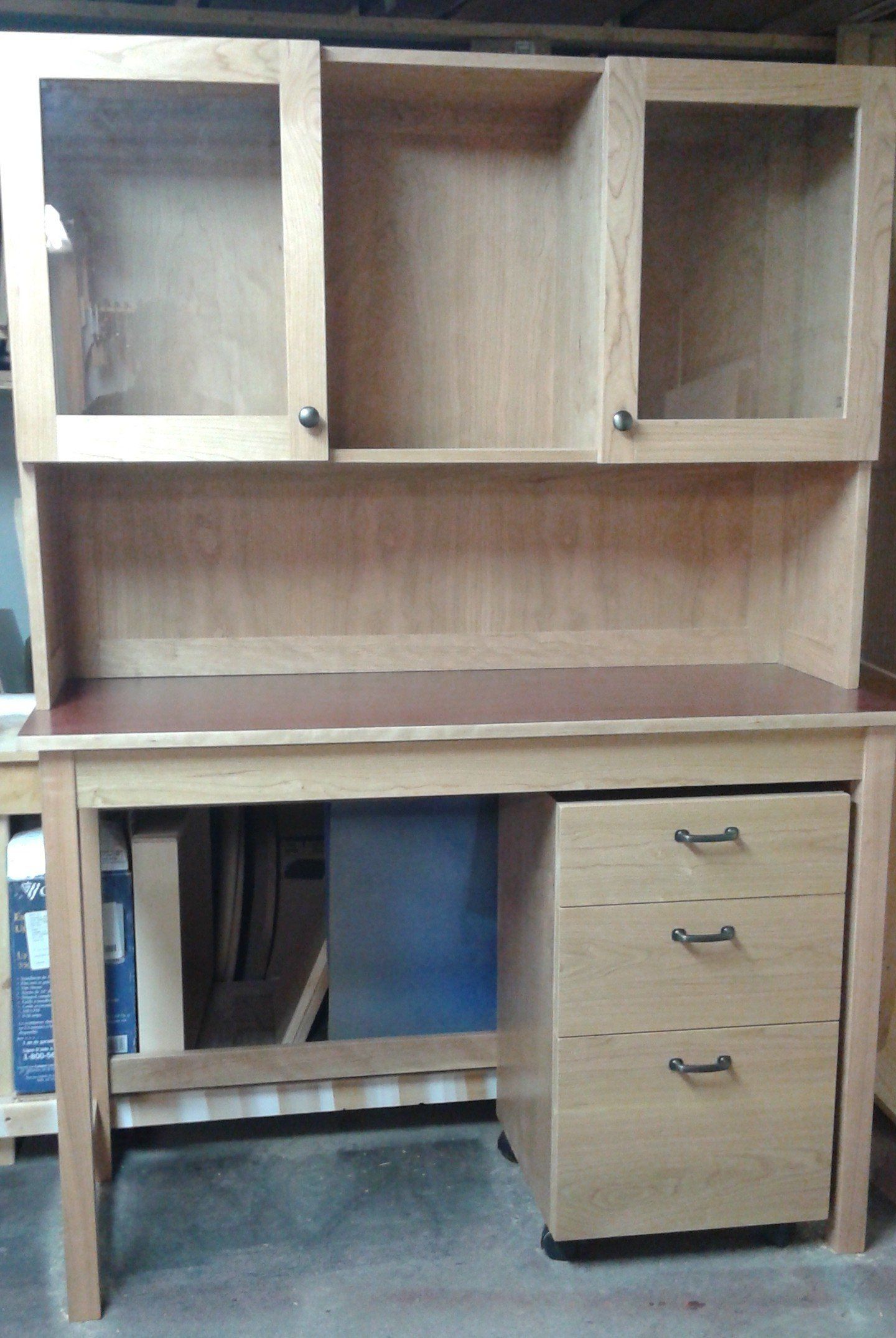 cherry wood desk and credenza