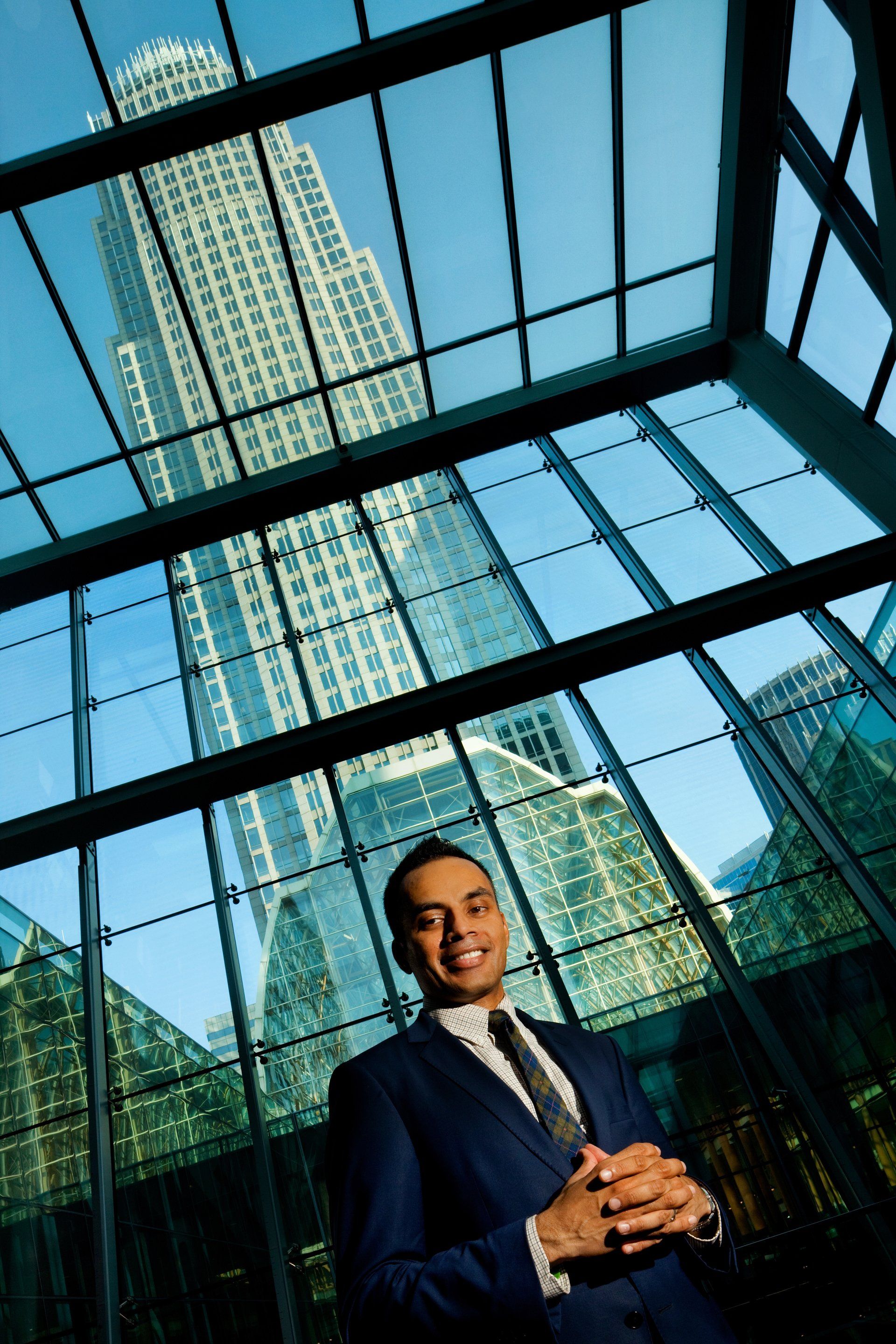 Portrait of male executive with skyscrapers