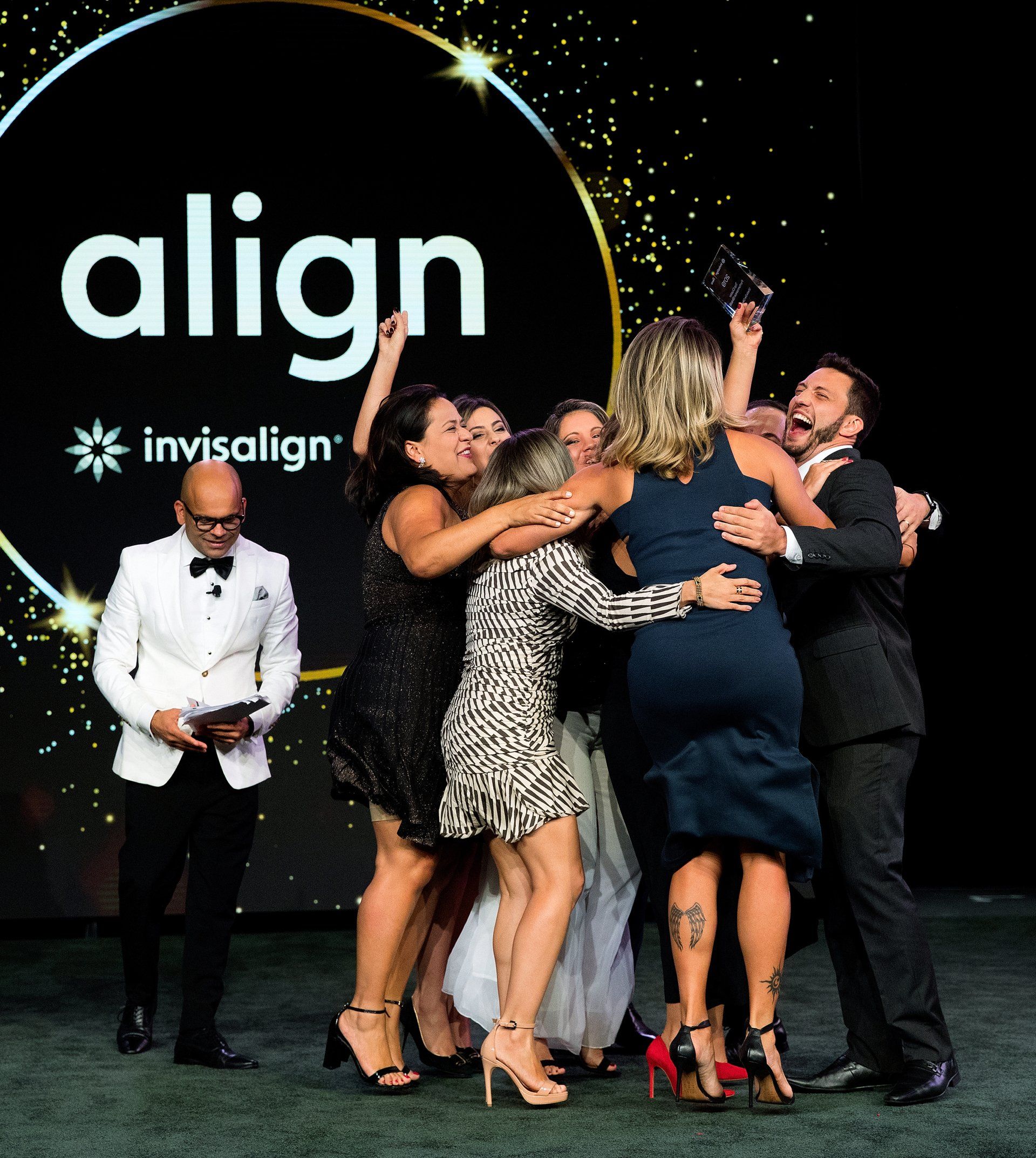 Winning team celebrates their internal company award