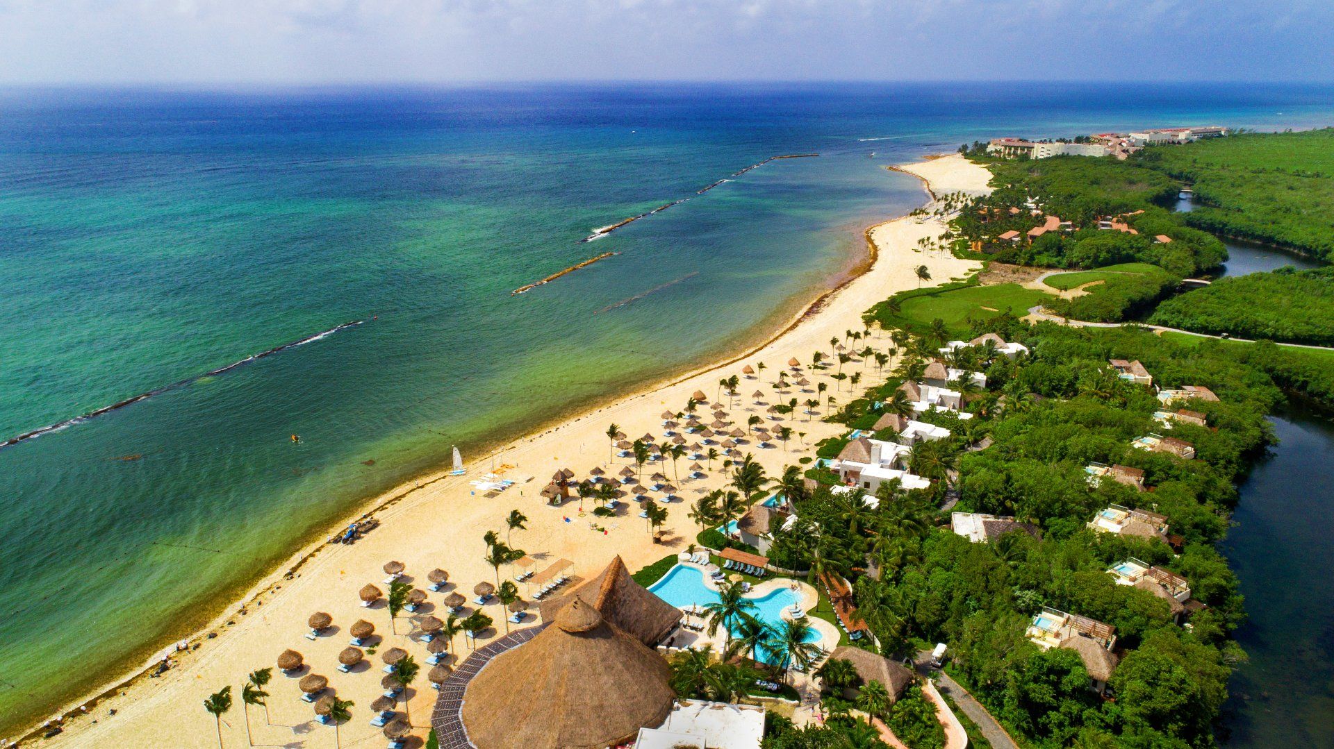 Beautiful aerial photograph of a major corporation's incentive trip to a tropical beach