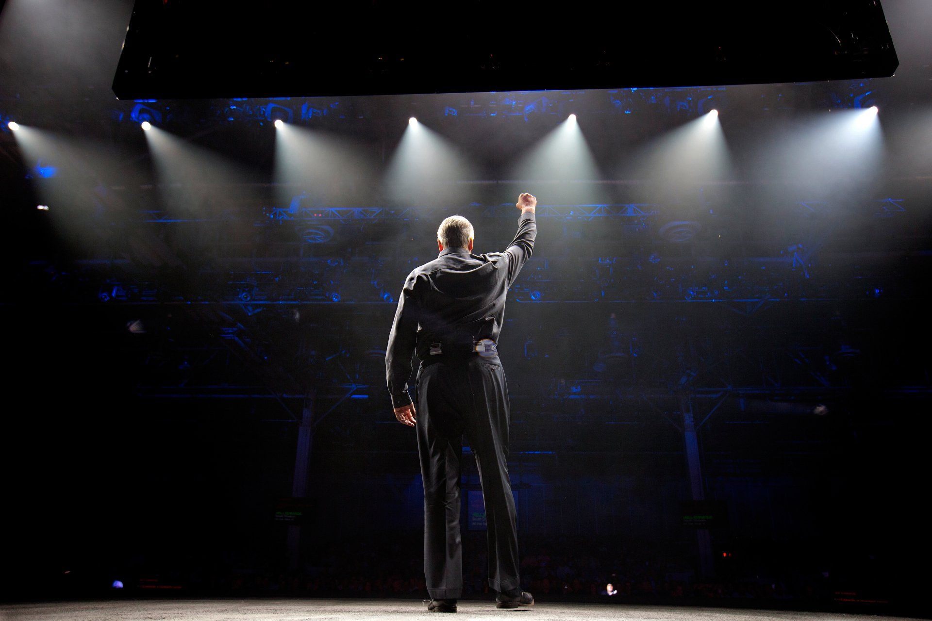Corporate leader talks to the company crowd