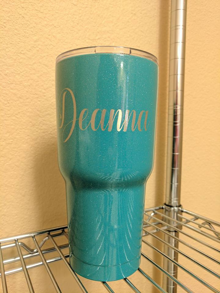 Teal glitter tumbler with
