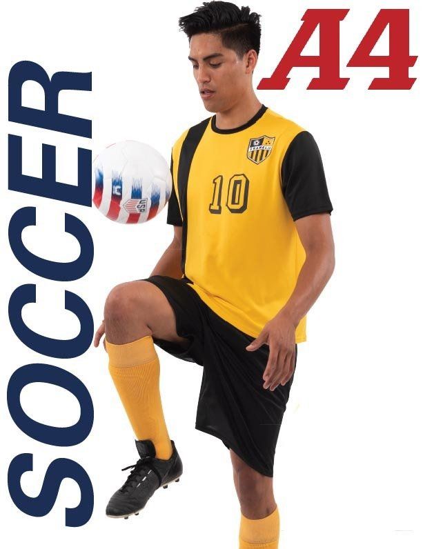Soccer player in yellow jersey balancing a soccer ball on his knee.