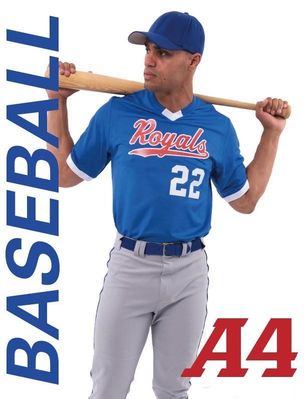 Baseball player in blue Royals uniform holding a bat over his shoulder. The text