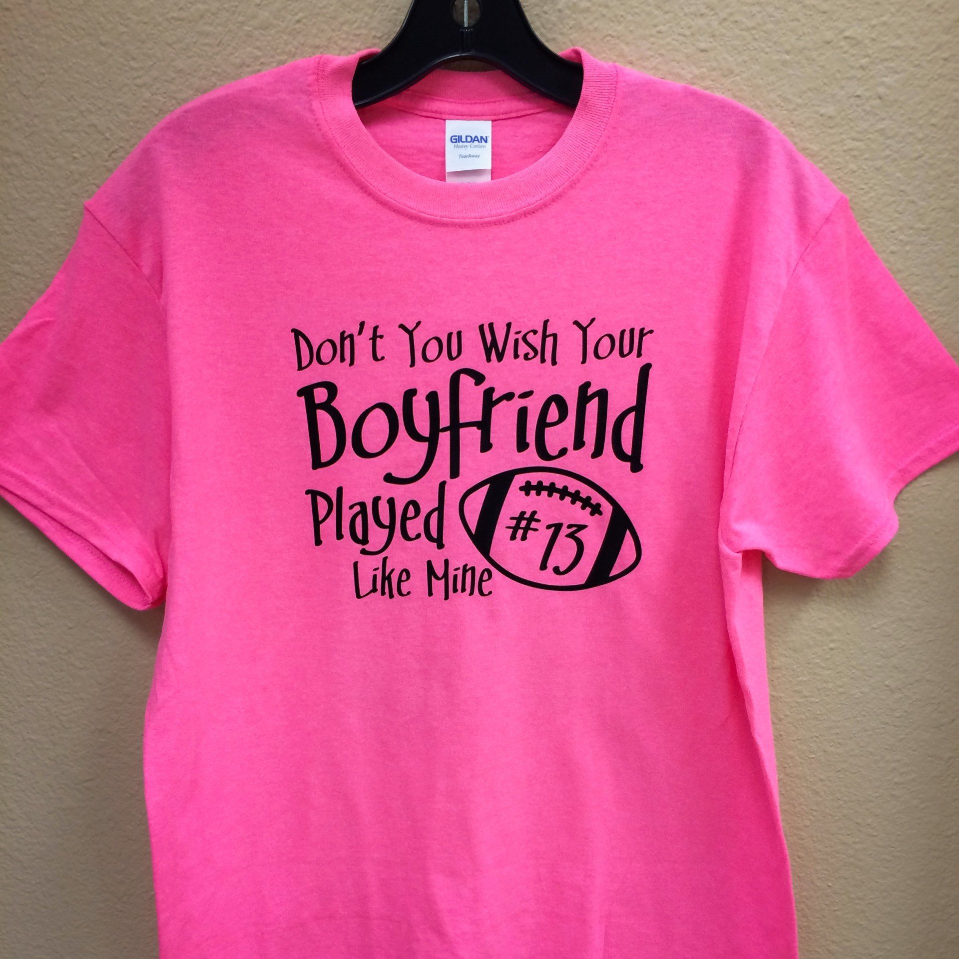 Pink t-shirt with text
