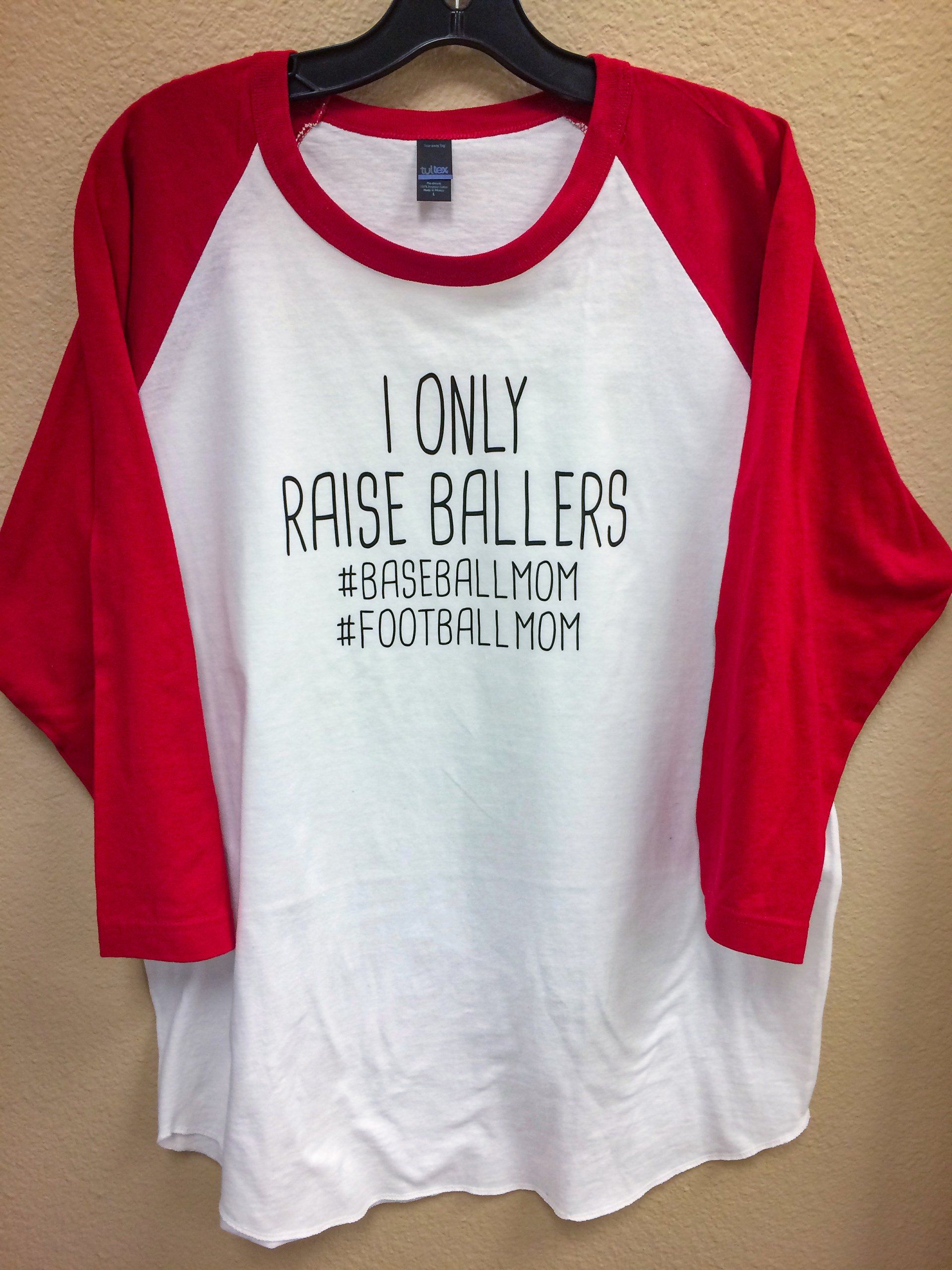 Red and white baseball-style shirt with