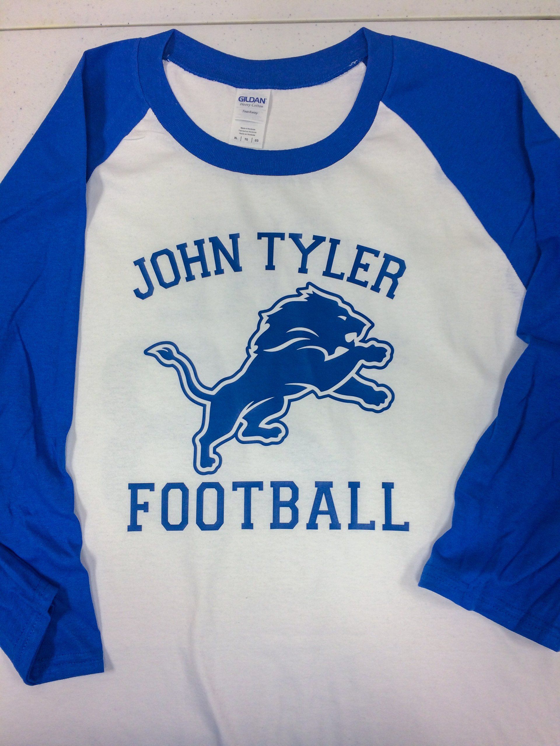 White and blue baseball-style shirt with