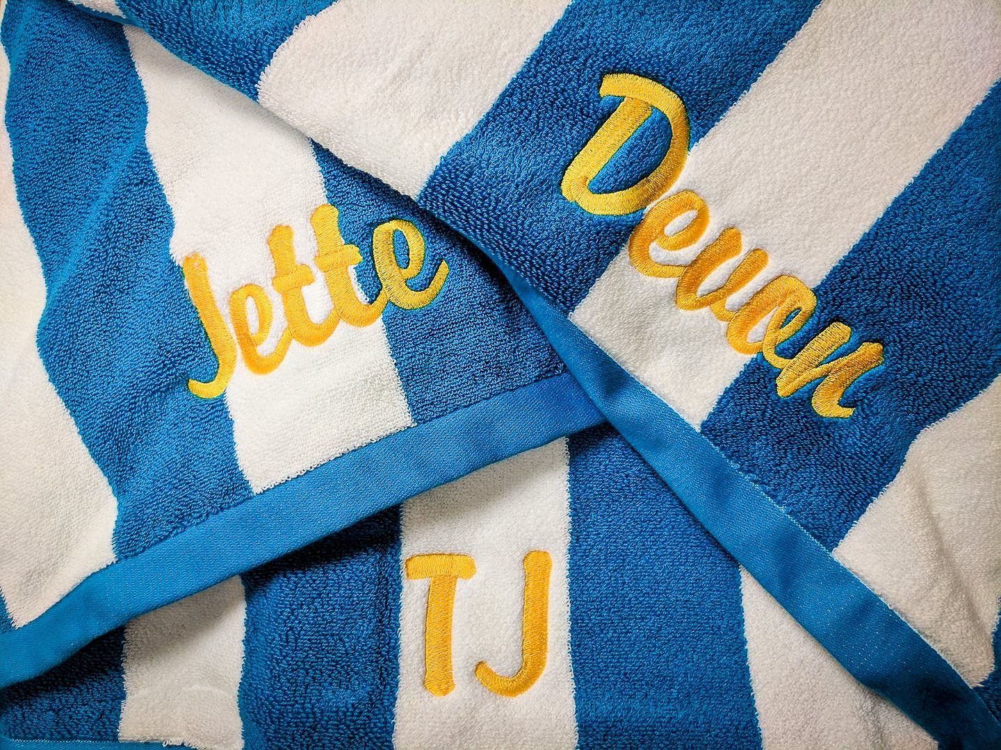 Blue and white striped towel with 