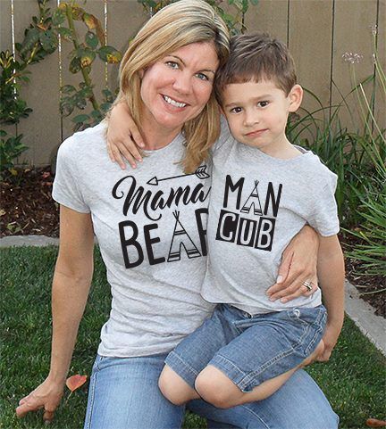 Woman and young boy in matching