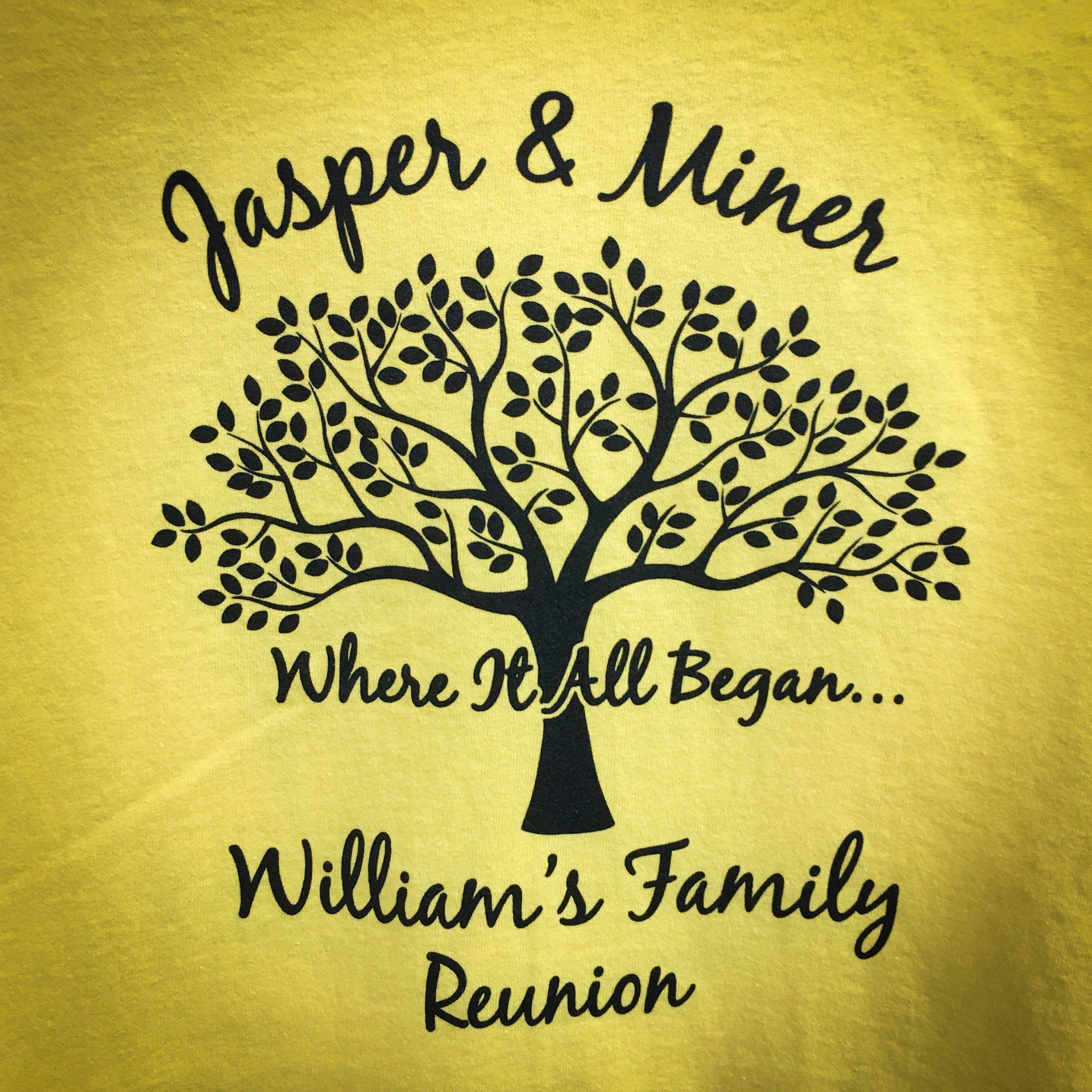Yellow t-shirt with a family tree graphic and the text 