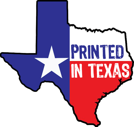 Texas outline with state flag colors and 
