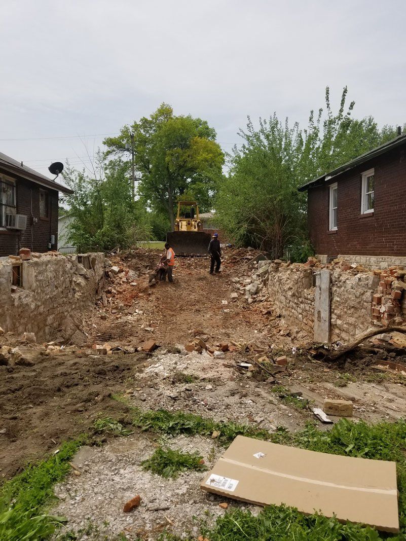 View of debris after demolition