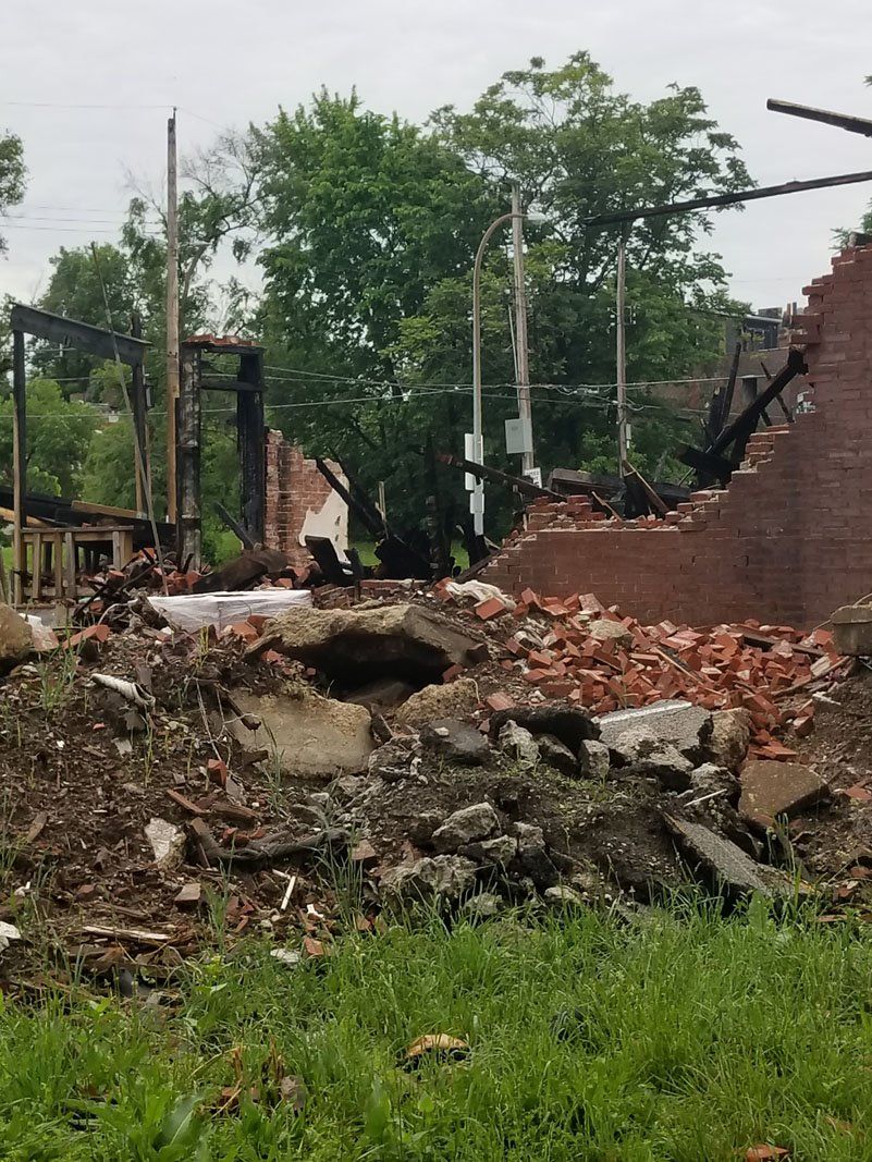View of debris after demolition
