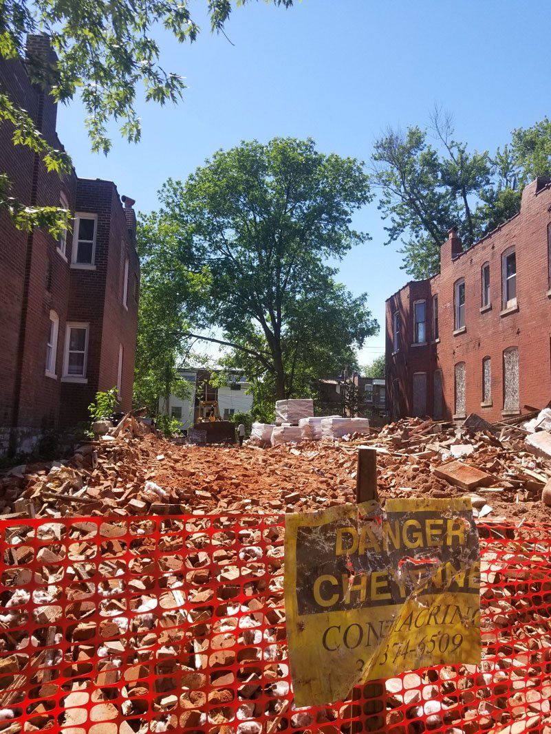 View of debris after demolition