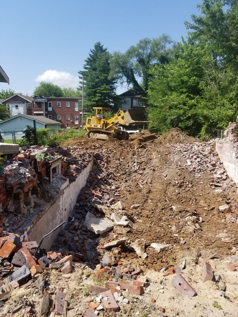 View of debris after demolition