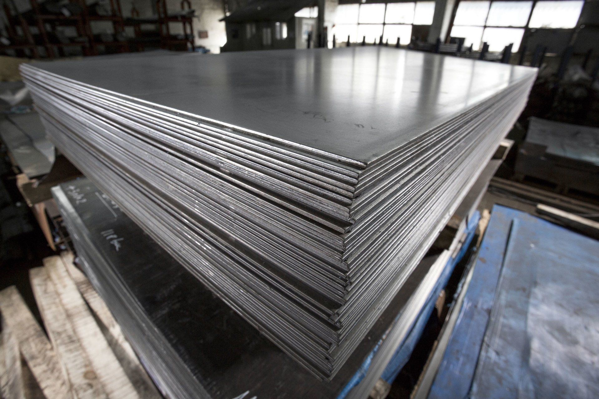 A stack of metal sheets sitting on top of each other