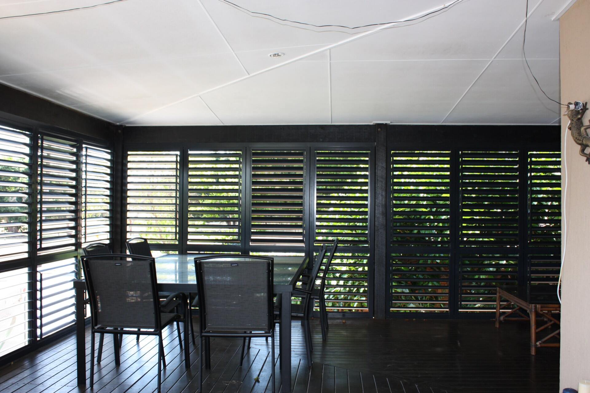 external aluminium shutters on enclosed patio