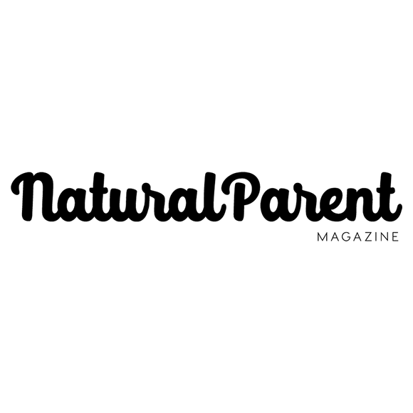 The logo for natural parent magazine is black and white.