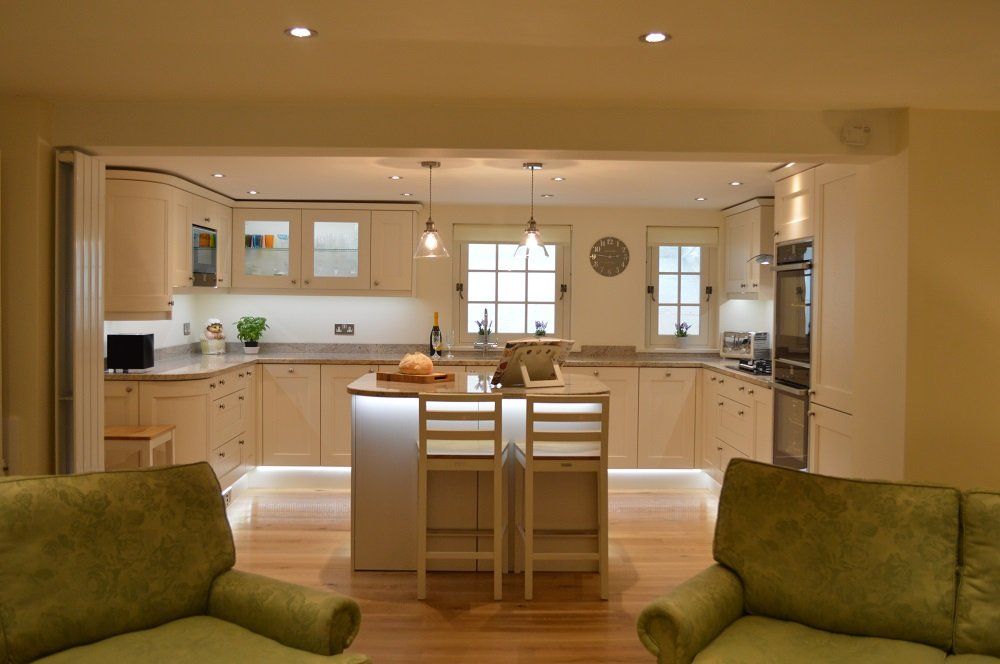 Valentino Kitchens installation Wells, Kew Chalk with Ivory Fantasy granite