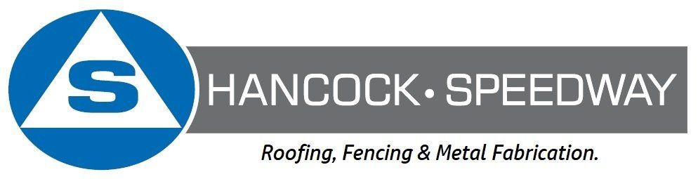Logo for Hancock Speedway: Blue circle with a white triangle and