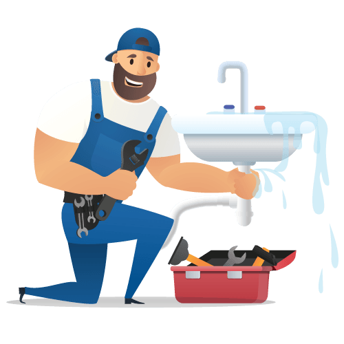 Plumber in Uniform with Spanner Repairing Sink — Delaware, OH — Wells Septic & Drain Cleaning Plumber in Uniform with Spanner Repairing Sink — Delaware, OH — Wells Septic & Drain Cleaning